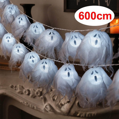 Amorly 600Cm Battery Driven Halloween Ghost Light Strand, 40 Led Cool White Hanging Ghosts,festive Spooky Decor For Patio&outdoor Garden - image 1