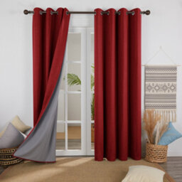Deconovo Faux Linen Full Blackout Curtains Eyelet Thermal Insulated Panels With Coating Back Layer 46X72 Inch Red 1 Pair - thumbnail 1
