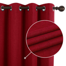 Deconovo Faux Linen Full Blackout Curtains Eyelet Thermal Insulated Panels With Coating Back Layer 46X72 Inch Red 1 Pair - thumbnail 2