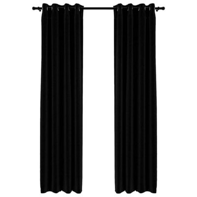Berkfield Premium Linen-Look Blackout Curtains With Grommets 2Pcs Black 140X245Cm