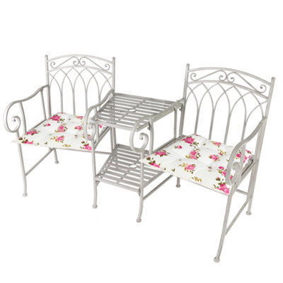 Dibor Vintage Grey Arched Outdoor Garden Furniture Companion Seat Bench With Free Set Of 2 Pink Seat Pad Cushions - image 1