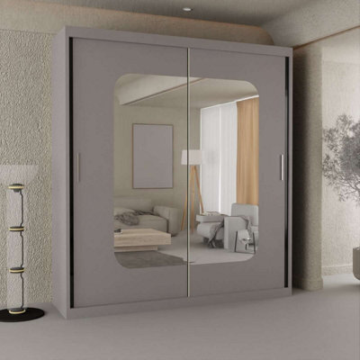 M N Furniture Ltd Wardrobe With Led Light Modern Sliding Door - Mirrored Bedroom Cabinet-120Cm,150Cm,180Cm,203Cm (Grey,203Cm) - image 1