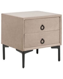 Wyld And Coco Taupe Velvet Bedside Table With Black Metal Legs, 2 Drawers, Small (W44 X D38 X H45Cm) - thumbnail 3