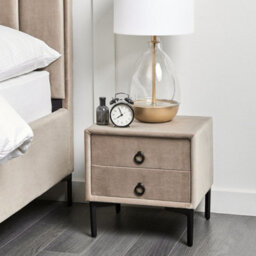 Wyld And Coco Taupe Velvet Bedside Table With Black Metal Legs, 2 Drawers, Small (W44 X D38 X H45Cm) - thumbnail 2