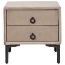 Wyld And Coco Taupe Velvet Bedside Table With Black Metal Legs, 2 Drawers, Small (W44 X D38 X H45Cm) - thumbnail 1
