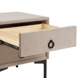 Wyld And Coco Taupe Velvet Bedside Table With Black Metal Legs, 2 Drawers, Small (W44 X D38 X H45Cm) - thumbnail 7