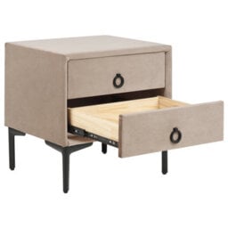 Wyld And Coco Taupe Velvet Bedside Table With Black Metal Legs, 2 Drawers, Small (W44 X D38 X H45Cm) - thumbnail 5