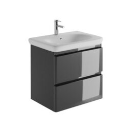 Plum&clay Marvel Gloss Dark Grey Wall Hung Bathroom Vanity Unit With Round Resin Basin (W)600mm
