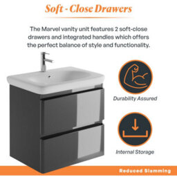 Plum&clay Marvel Gloss Dark Grey Wall Hung Bathroom Vanity Unit With Round Resin Basin (W)600mm - thumbnail 4
