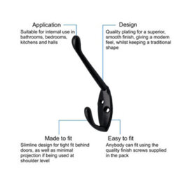 Eai - Black Coat Hook - 60mm - Matt Black - Pack Of 4 - thumbnail 2