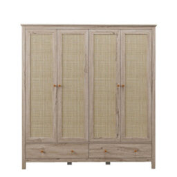 Willow Oak & Real Woven Rattan 4 Door Wardrobe With 2 Drawers Bedroom Storage Furniture - thumbnail 3