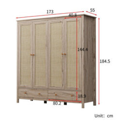 Willow Oak & Real Woven Rattan 4 Door Wardrobe With 2 Drawers Bedroom Storage Furniture - thumbnail 2