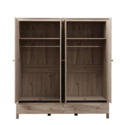 Willow Oak & Real Woven Rattan 4 Door Wardrobe With 2 Drawers Bedroom Storage Furniture - thumbnail 5