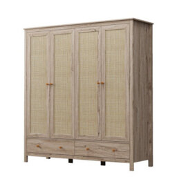 Willow Oak & Real Woven Rattan 4 Door Wardrobe With 2 Drawers Bedroom Storage Furniture - thumbnail 4