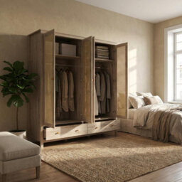 Willow Oak & Real Woven Rattan 4 Door Wardrobe With 2 Drawers Bedroom Storage Furniture - thumbnail 7