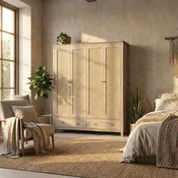 Willow Oak & Real Woven Rattan 4 Door Wardrobe With 2 Drawers Bedroom Storage Furniture - thumbnail 6