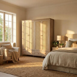 Willow Oak & Real Woven Rattan 4 Door Wardrobe With 2 Drawers Bedroom Storage Furniture - thumbnail 9
