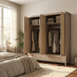 Willow Oak & Real Woven Rattan 4 Door Wardrobe With 2 Drawers Bedroom Storage Furniture - thumbnail 8