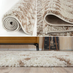 The Rugs Soft Moroccan Diamond Shaggy Rugs And Runners High Pile Ivory And Beige Living Room Kitchen Hallway 1030 - thumbnail 4