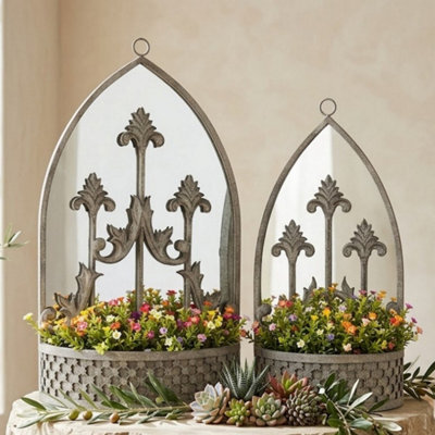 Minster 62/52Cm Metal Planters With Mirror (Set Of 2) - L15 X W45 X H62 Cm - image 1