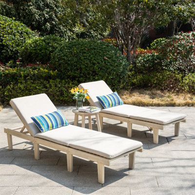 Abrihome Wooden 2-Person Garden Lounge Set, 2 Sun Loungers With Cushions & Round Side Table, Weather-Resistant - image 1