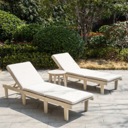 Abrihome Wooden 2-Person Garden Lounge Set, 2 Sun Loungers With Cushions & Round Side Table, Weather-Resistant - thumbnail 7