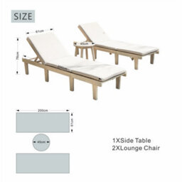 Abrihome Wooden 2-Person Garden Lounge Set, 2 Sun Loungers With Cushions & Round Side Table, Weather-Resistant - thumbnail 6
