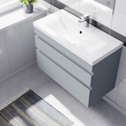 Nes Home Wall Hung Matte Grey 800mm Pvc 2 Drawers Vanity Unit & Basin Sink - thumbnail 4