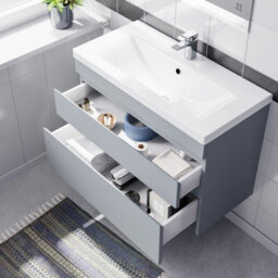 Nes Home Wall Hung Matte Grey 800mm Pvc 2 Drawers Vanity Unit & Basin Sink - thumbnail 5