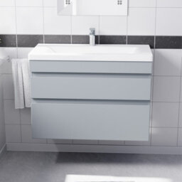 Nes Home Wall Hung Matte Grey 800mm Pvc 2 Drawers Vanity Unit & Basin Sink - thumbnail 2