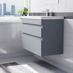 Nes Home Wall Hung Matte Grey 800mm Pvc 2 Drawers Vanity Unit & Basin Sink - thumbnail 3