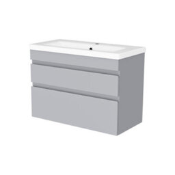 Nes Home Wall Hung Matte Grey 800mm Pvc 2 Drawers Vanity Unit & Basin Sink - thumbnail 6
