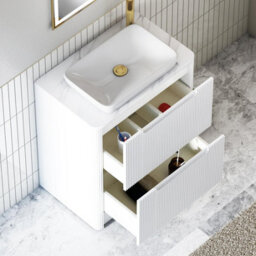 Royal Bathrooms Avenza 700mm Matt White Floor Standing Countertop Bathroom Vanity Unit 2 Drawer With Qubix Basin - thumbnail 5