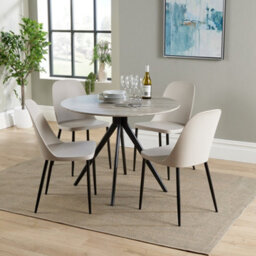 Core Products Aspen Grey Oak Effect 100Cm Round Dining Table With 4 Calico Plastic Duo Design Chairs