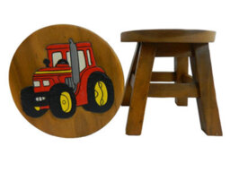Childrens Wooden Stool - Red Tractor Step Stool - thumbnail 1