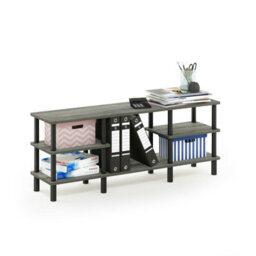 Walplus Furinno Turn-N-Tube 3-Tier Multipurpose Wide Shelf Tv Stand, French Oak Grey/black - thumbnail 3