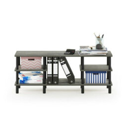 Walplus Furinno Turn-N-Tube 3-Tier Multipurpose Wide Shelf Tv Stand, French Oak Grey/black - thumbnail 2