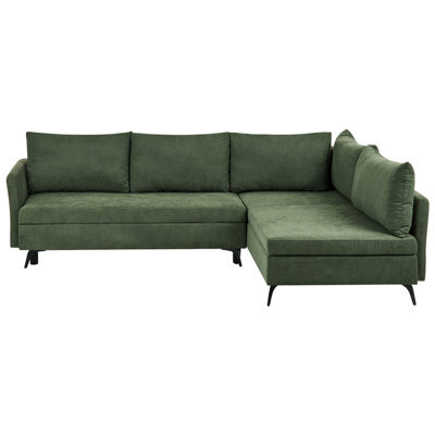 Beliani Corner Sofa Bed 3 Seater Koge Fabric Green With Storage Left Hand - image 1