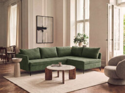 Beliani Corner Sofa Bed 3 Seater Koge Fabric Green With Storage Left Hand - thumbnail 2