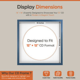 "16X16"" Navy Blue Sleek Vinyl Record Frame With White Mount For 12 Inch Lp Disc - Ak Frames" - thumbnail 2