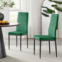 Furniturebox Uk 4X Milan Green Hatched Velvet Dining Chairs Black Legs - thumbnail 1