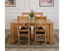 That's Furniture Kuba 150 X 85 Cm Chunky Medium Oak Dining Table And 4 Chairs Dining Set With Berkeley Brown Leather Chairs - thumbnail 2