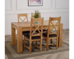 That's Furniture Kuba 150 X 85 Cm Chunky Medium Oak Dining Table And 4 Chairs Dining Set With Berkeley Brown Leather Chairs - thumbnail 3