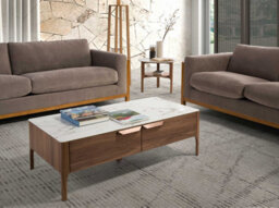 Angel Cerda Elegant Rectangular Glass Coffee Table With Marble Effect And Walnut Legs - thumbnail 2