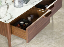 Angel Cerda Elegant Rectangular Glass Coffee Table With Marble Effect And Walnut Legs - thumbnail 4