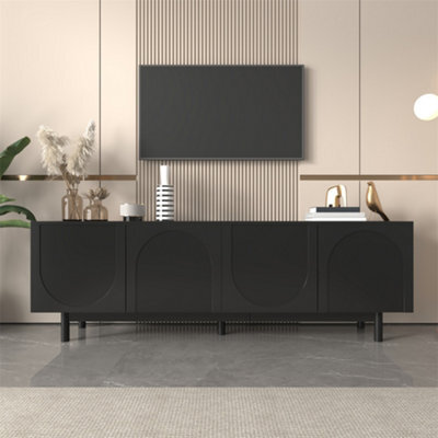 Abrihome Modern Black Tv Unit With Adjustable Shelves, 175 X 38 X 56 Cm, Lightweight Lowboard Tv Furniture In Luxury Style - image 1