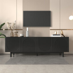 Abrihome Modern Black Tv Unit With Adjustable Shelves, 175 X 38 X 56 Cm, Lightweight Lowboard Tv Furniture In Luxury Style