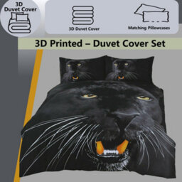TheWhiteWater Limited Rare Angry Wild Black Panther Bed Set- 3D Animal Printed Single Beddings Duvet Cover + One Matching Pillowcase - thumbnail 4