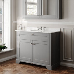 Hudson Reed Floor Standing Two Door Traditional Vanity Unit With 3 Tap Hole White Marble Top & Basin In Storm Grey, 1020 X 470mm - thumbnail 4
