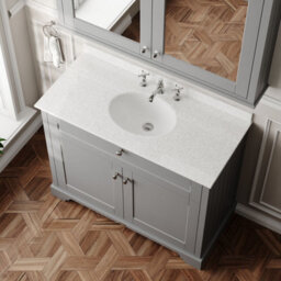 Hudson Reed Floor Standing Two Door Traditional Vanity Unit With 3 Tap Hole White Marble Top & Basin In Storm Grey, 1020 X 470mm - thumbnail 3
